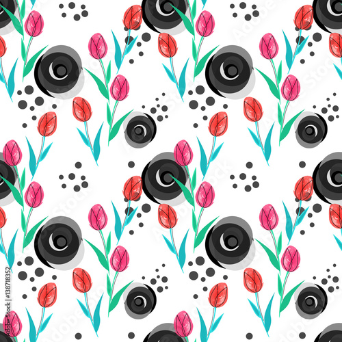 Seamless floral bright abstract pattern on white