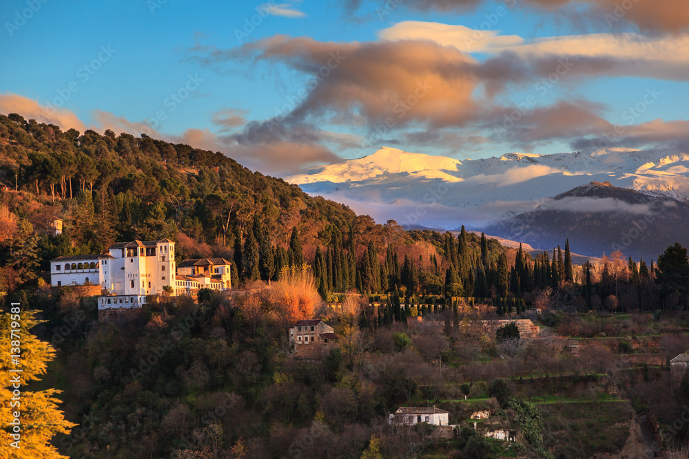 Sierra Nevada and the Palace of the Generalife in Granada