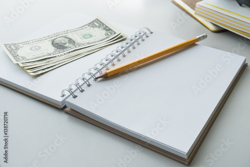 Wallpaper Mural Pencil and bills money on notebook.financial saving Torontodigital.ca