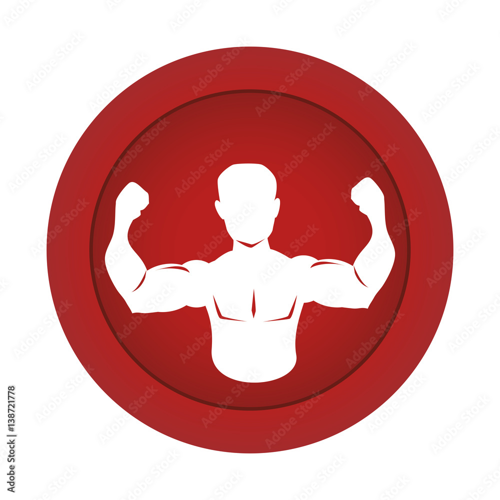 red circular border silhouette half body muscle man vector illustration red circular border silhouette half body muscle man vector illustration