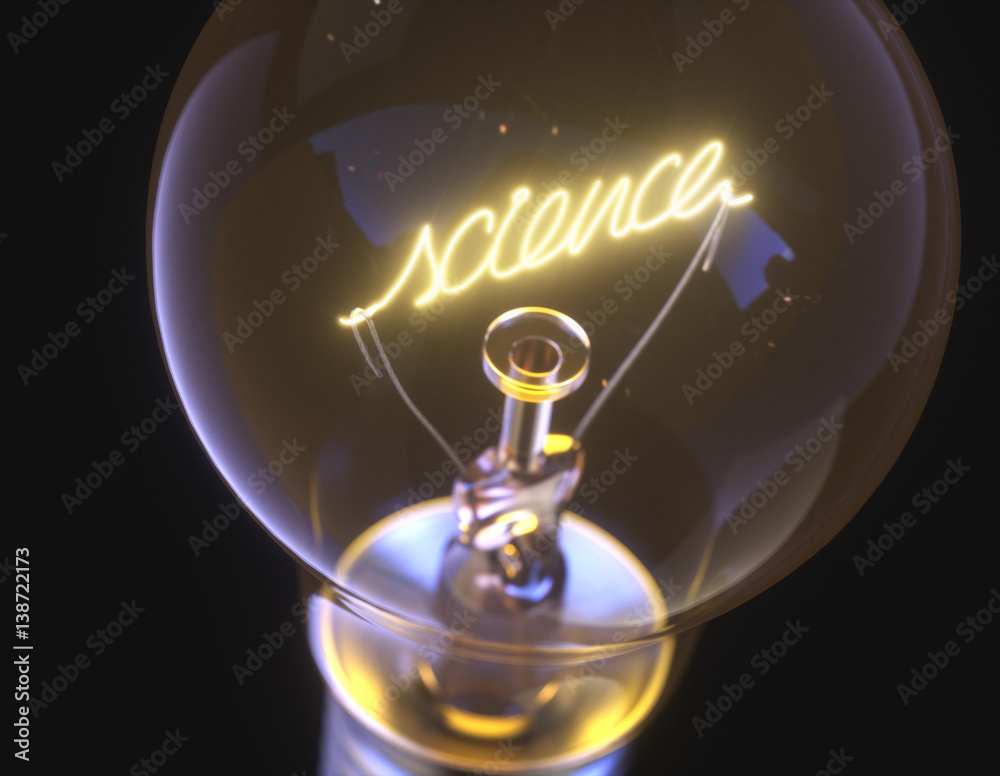 Lamp with filament in the form of the word science. Lamp with filament in the form of the word science.