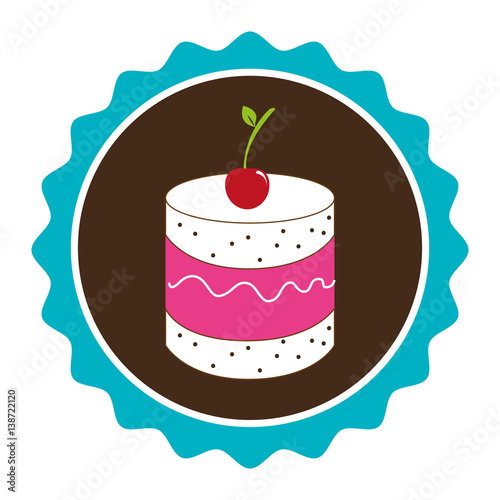 colorful circular border with dessert with cream and cherry vector illustration