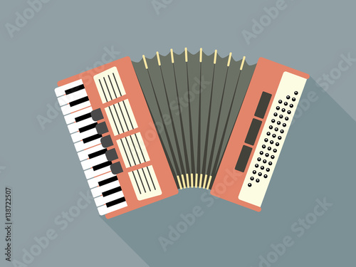 Flat Design Vector Illustration Of A Pink Accordion