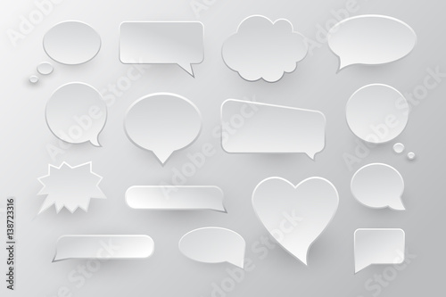Vector collection of isolated speech bubbles on the gray background.