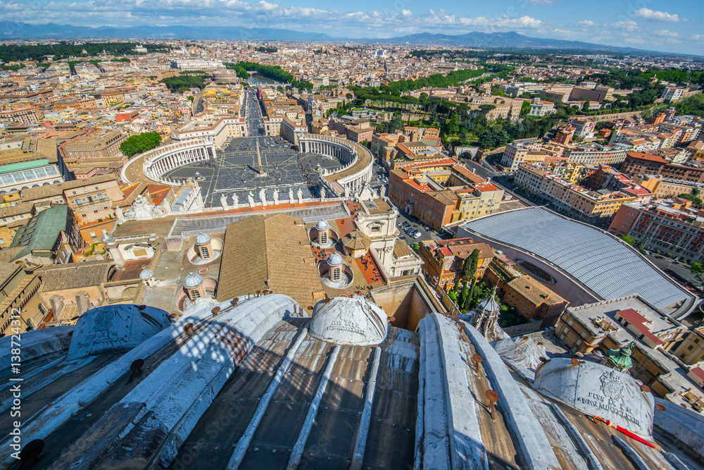 Fototapeta Rome, Italy. Famous Saint Peter's Square in Vatican and aerial view of the city.