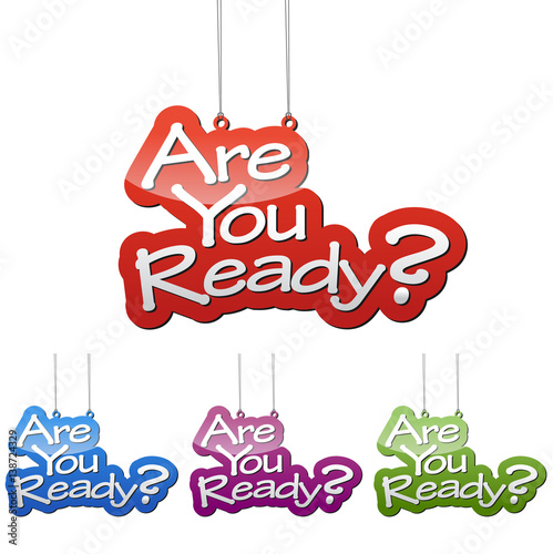 Set vector illustrations isolated tag banner are you ready in four color variant red, blue, purple and green. This element is wel adapted for web design.