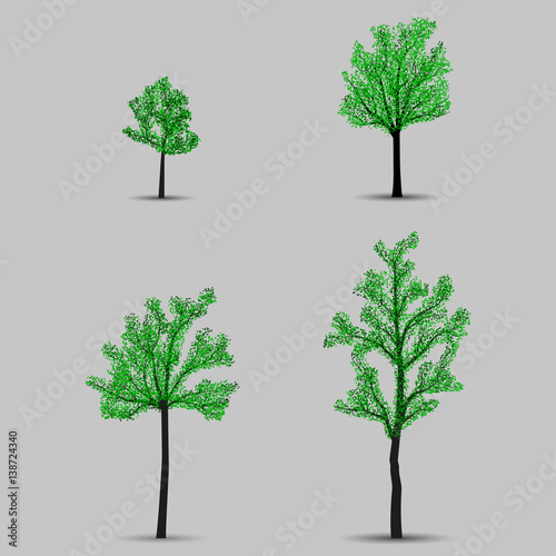 Set of vector trees black silhouettes with leaves