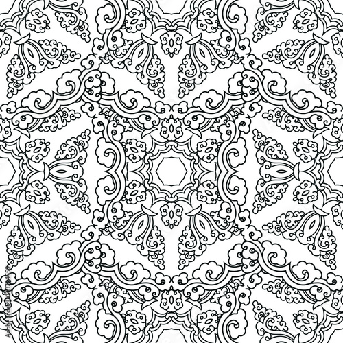 Vector abstract seamless patchwork pattern. Arabic tile texture with geometric and floral ornaments. Decorative elements for textile, book covers, print, gift wrap. Vintage boho style.