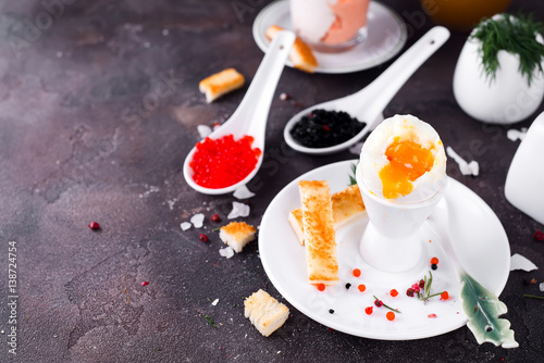 delicious breakfast with boiled eggs