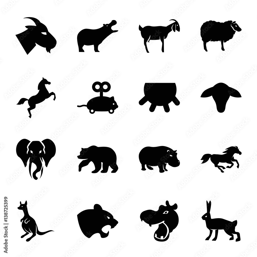 Set of 16 mammal filled icons