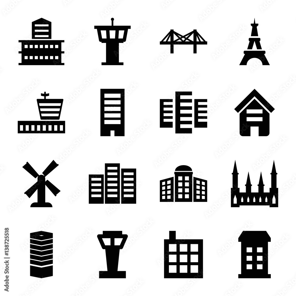 Set of 16 tower filled icons