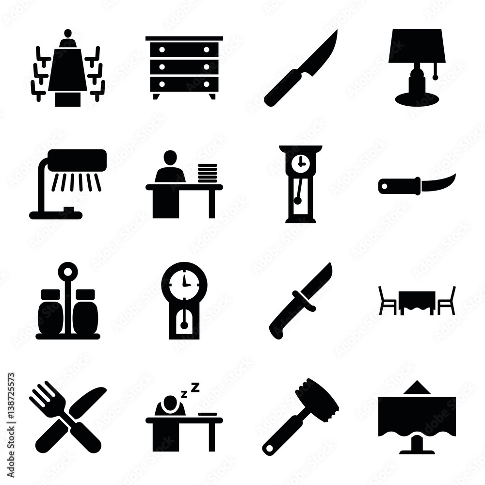 Set of 16 table filled icons Set of 16 table filled icons