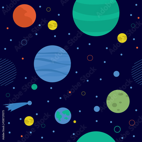 Awesome cosmic seamless pattern with earth  moon  stars and comets.