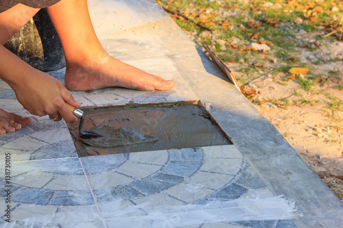 cement mixed prepare make terrace