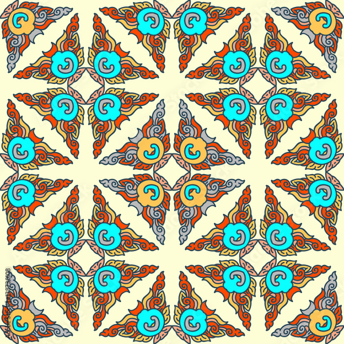 Vector abstract seamless patchwork pattern. Arabic tile texture with geometric and floral ornaments. Decorative elements for textile, book covers, print, gift wrap. Vintage boho style.