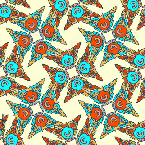 Vector abstract seamless patchwork pattern. Arabic tile texture with geometric and floral ornaments. Decorative elements for textile, book covers, print, gift wrap. Vintage boho style.