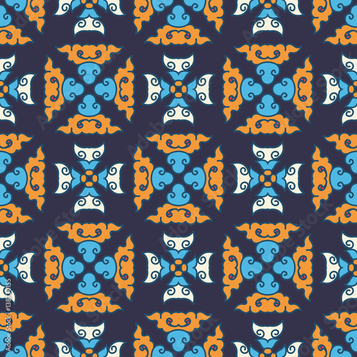 Vector abstract seamless patchwork pattern. Arabic tile texture with geometric and floral ornaments. Decorative elements for textile, book covers, print, gift wrap. Vintage boho style.