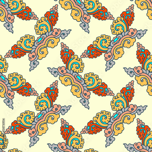 Vector abstract seamless patchwork pattern. Arabic tile texture with geometric and floral ornaments. Decorative elements for textile, book covers, print, gift wrap. Vintage boho style.