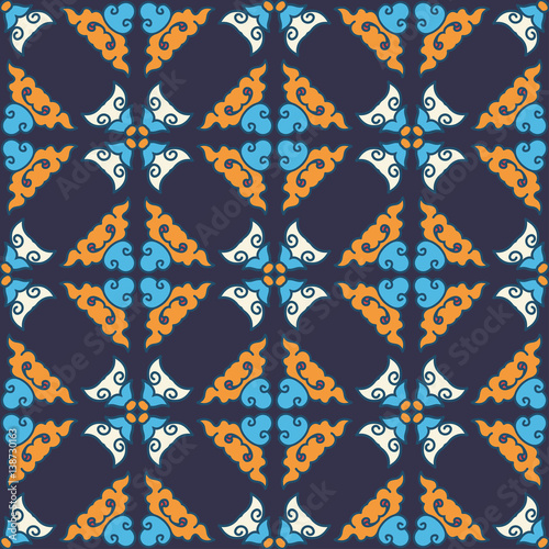 Vector abstract seamless patchwork pattern. Arabic tile texture with geometric and floral ornaments. Decorative elements for textile, book covers, print, gift wrap. Vintage boho style.