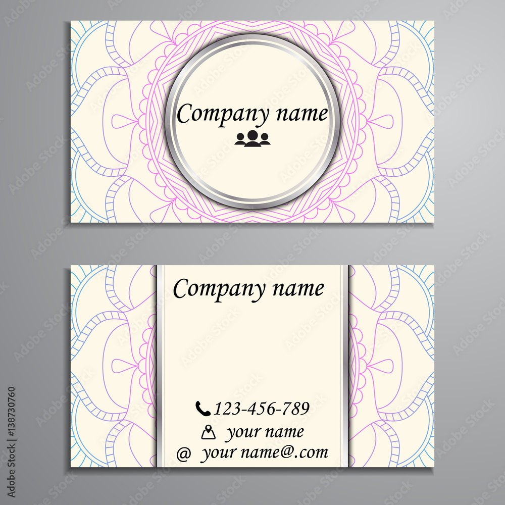 Fototapeta premium Visiting card and business card set with mandala design element logo. Abstract oriental Layout. Front page and back page