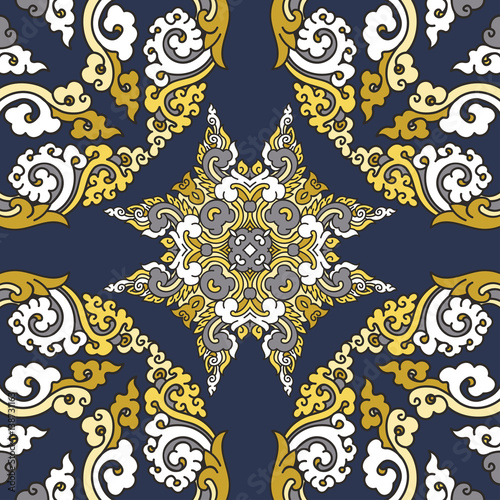 Vector abstract seamless patchwork pattern. Arabic tile texture with geometric and floral ornaments. Decorative elements for textile, book covers, print, gift wrap. Vintage boho style.