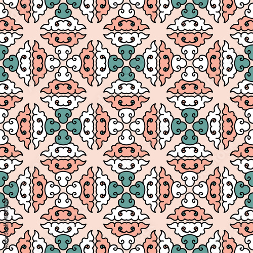 Vector abstract seamless patchwork pattern. Arabic tile texture with geometric and floral ornaments. Decorative elements for textile, book covers, print, gift wrap. Vintage boho style.