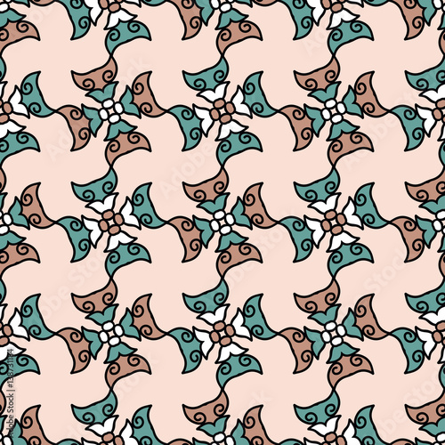 Vector abstract seamless patchwork pattern. Arabic tile texture with geometric and floral ornaments. Decorative elements for textile, book covers, print, gift wrap. Vintage boho style.