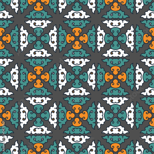 Vector abstract seamless patchwork pattern. Arabic tile texture with geometric and floral ornaments. Decorative elements for textile, book covers, print, gift wrap. Vintage boho style.