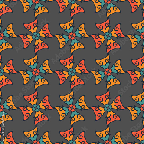 Vector abstract seamless patchwork pattern. Arabic tile texture with geometric and floral ornaments. Decorative elements for textile, book covers, print, gift wrap. Vintage boho style.