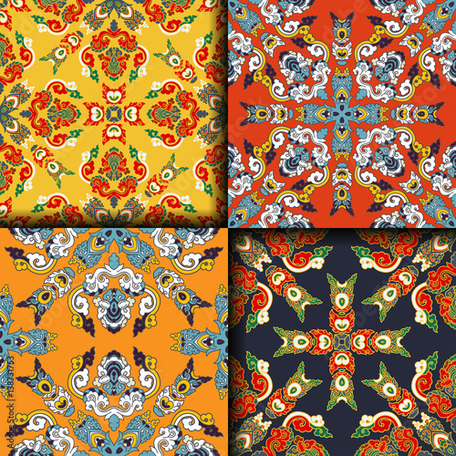 Vector abstract seamless patchwork pattern. Arabic tile texture with geometric and floral ornaments. Decorative elements for textile, book covers, print, gift wrap. Vintage boho style.