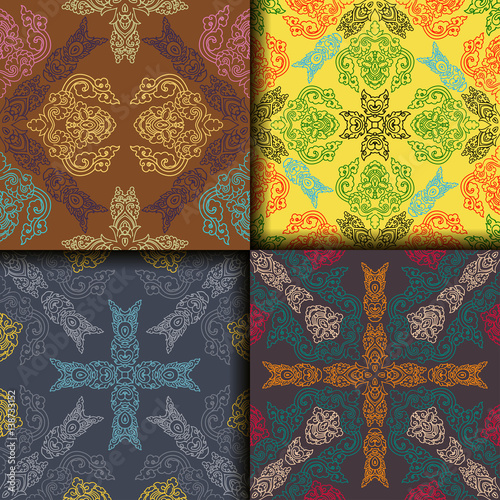 Vector abstract seamless patchwork pattern. Arabic tile texture with geometric and floral ornaments. Decorative elements for textile, book covers, print, gift wrap. Vintage boho style. © maxivillus