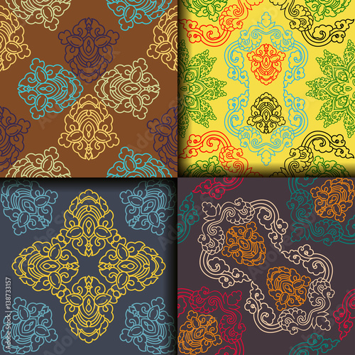 Vector abstract seamless patchwork pattern. Arabic tile texture with geometric and floral ornaments. Decorative elements for textile, book covers, print, gift wrap. Vintage boho style.