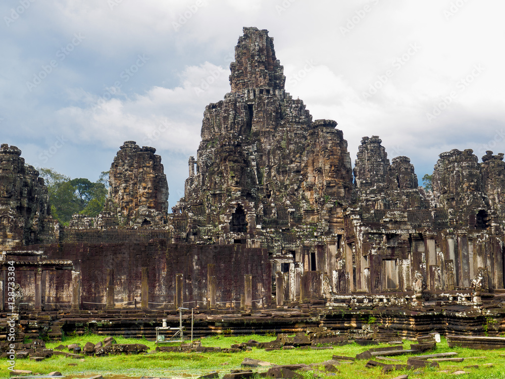 Ancient Bayon Temple in Angkor Thom city complex, the 12th century city of Khmer Empire