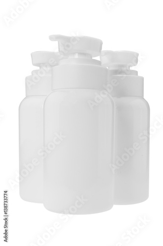 Plastic bottles, white background, skin care.