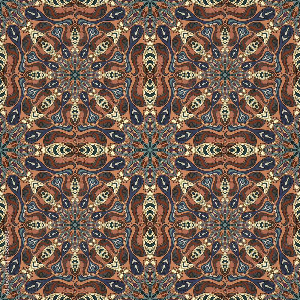 Ornate floral seamless texture, endless pattern with vintage mandala elements.