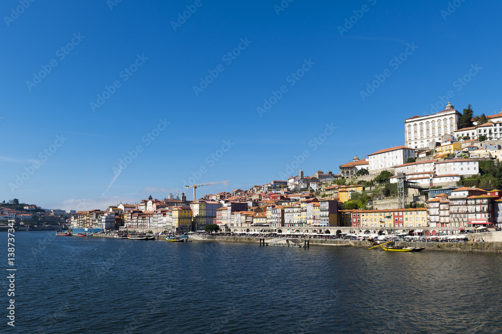 View of the Ribeira neighborhood and the Douro River in the city of Porto, Portugal