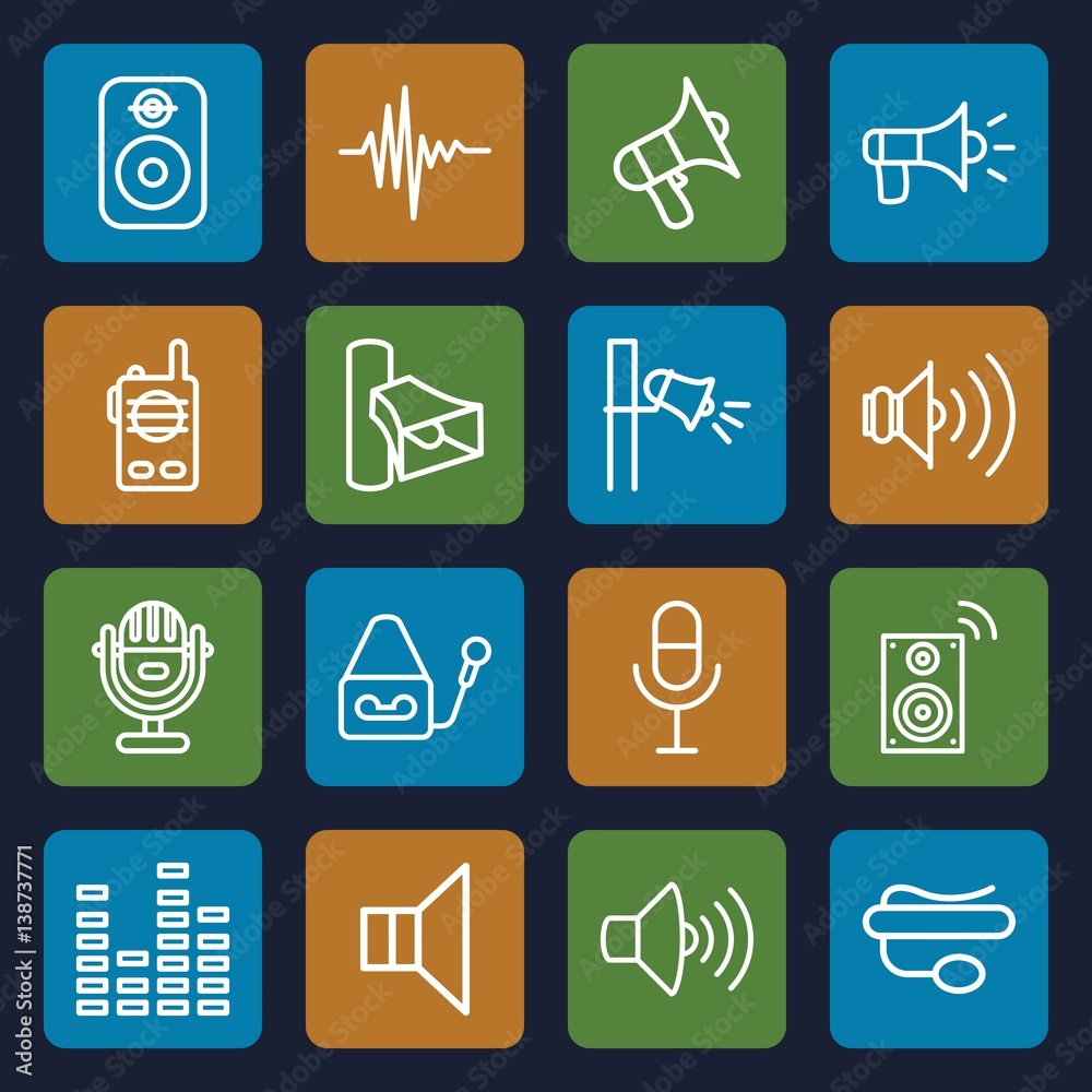 Set of 16 voice outline icons Set of 16 voice outline icons