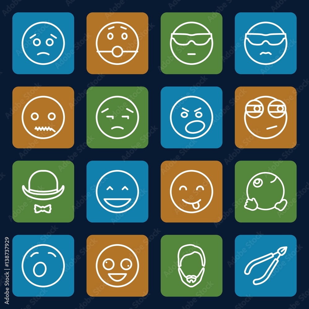 Set of 16 facial outline icons