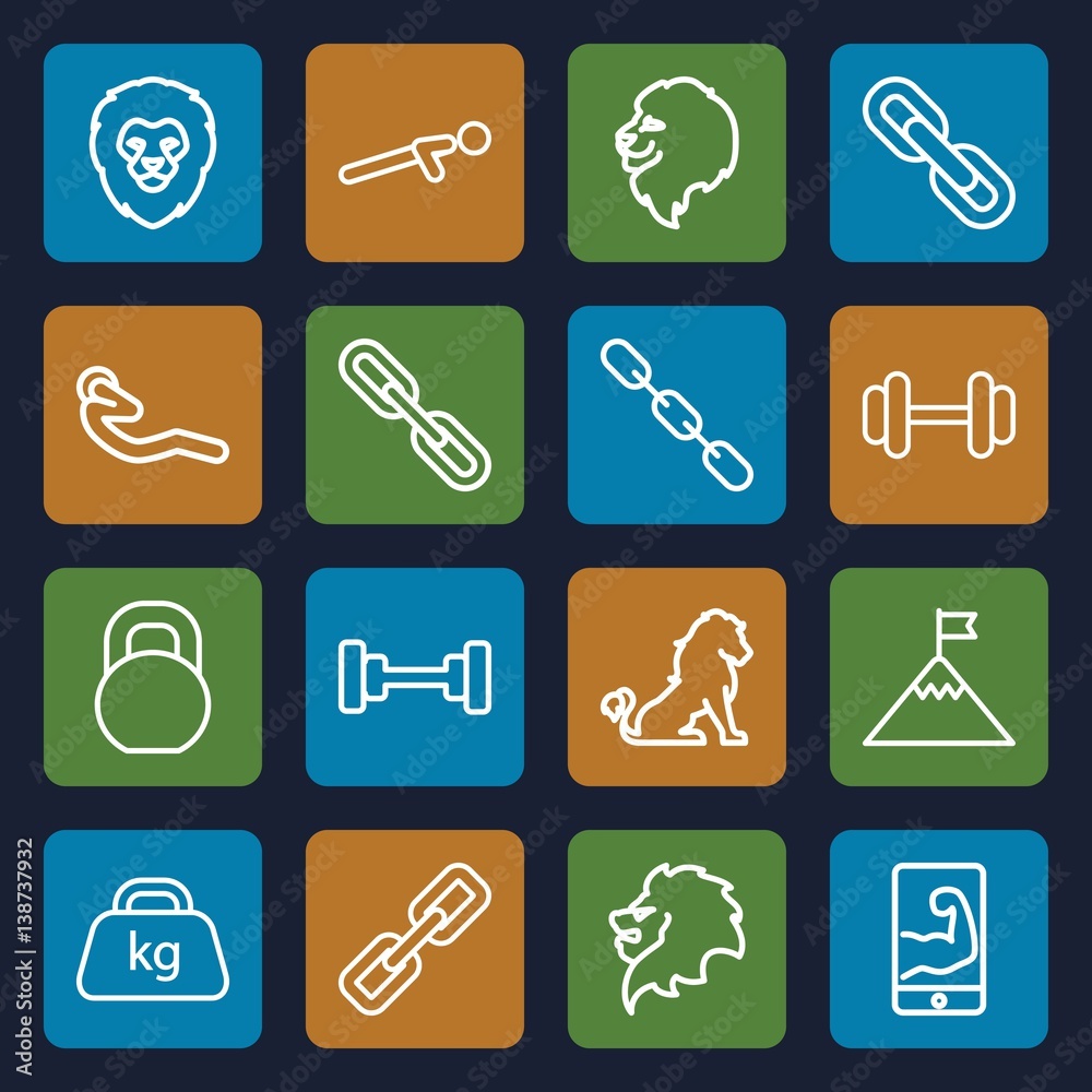 Set of 16 strength outline icons Set of 16 strength outline icons