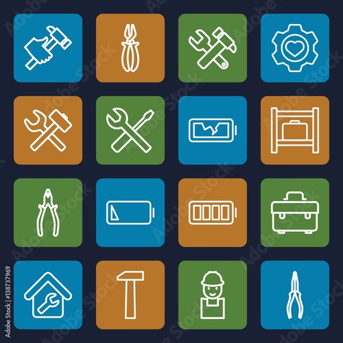 Set of 16 maintenance outline icons