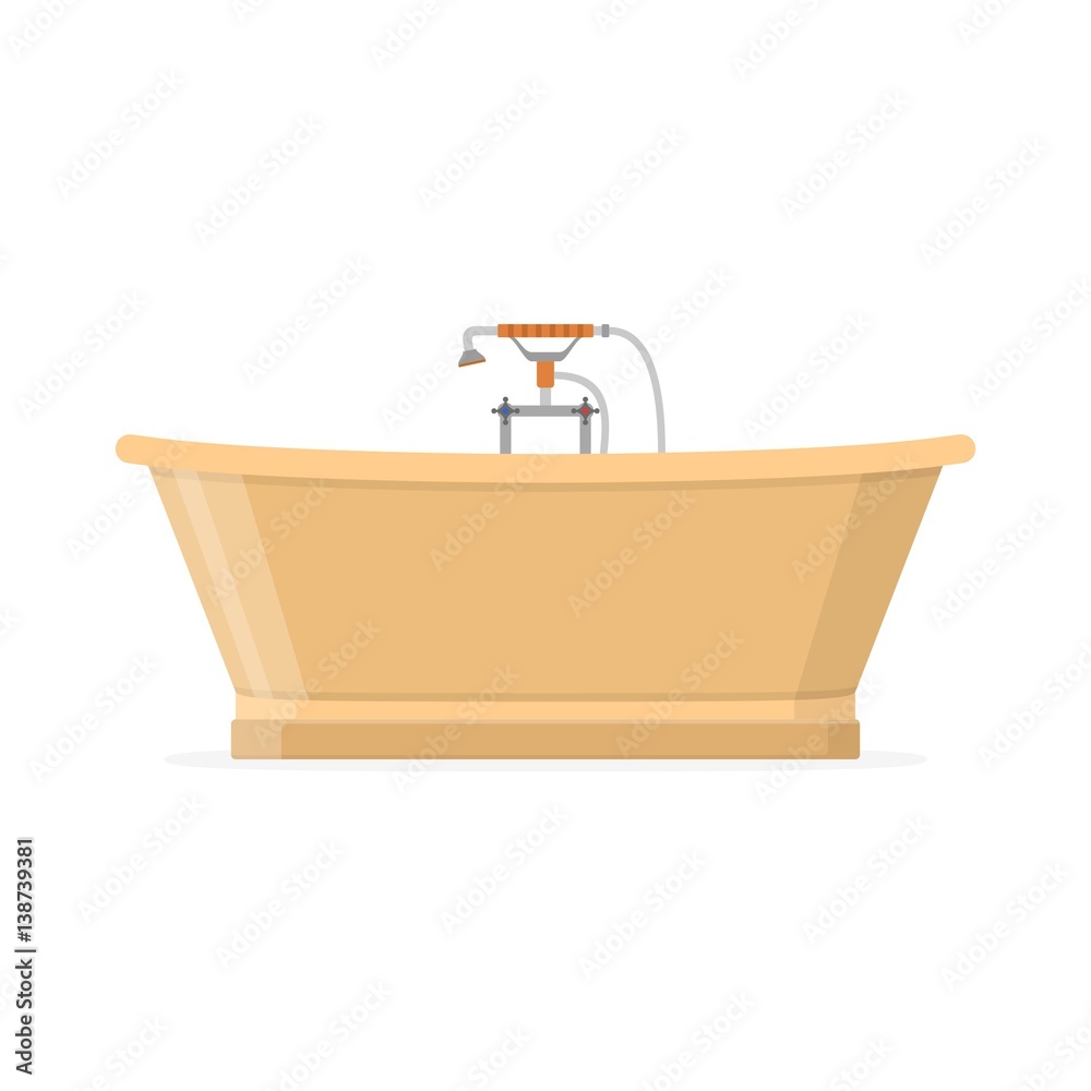 Beautiful luxury vintage bathtub decoration interior in flat style