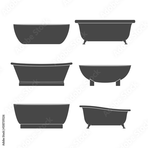 Bathtubs icons of different style and shape set isolated on white background vector illustration