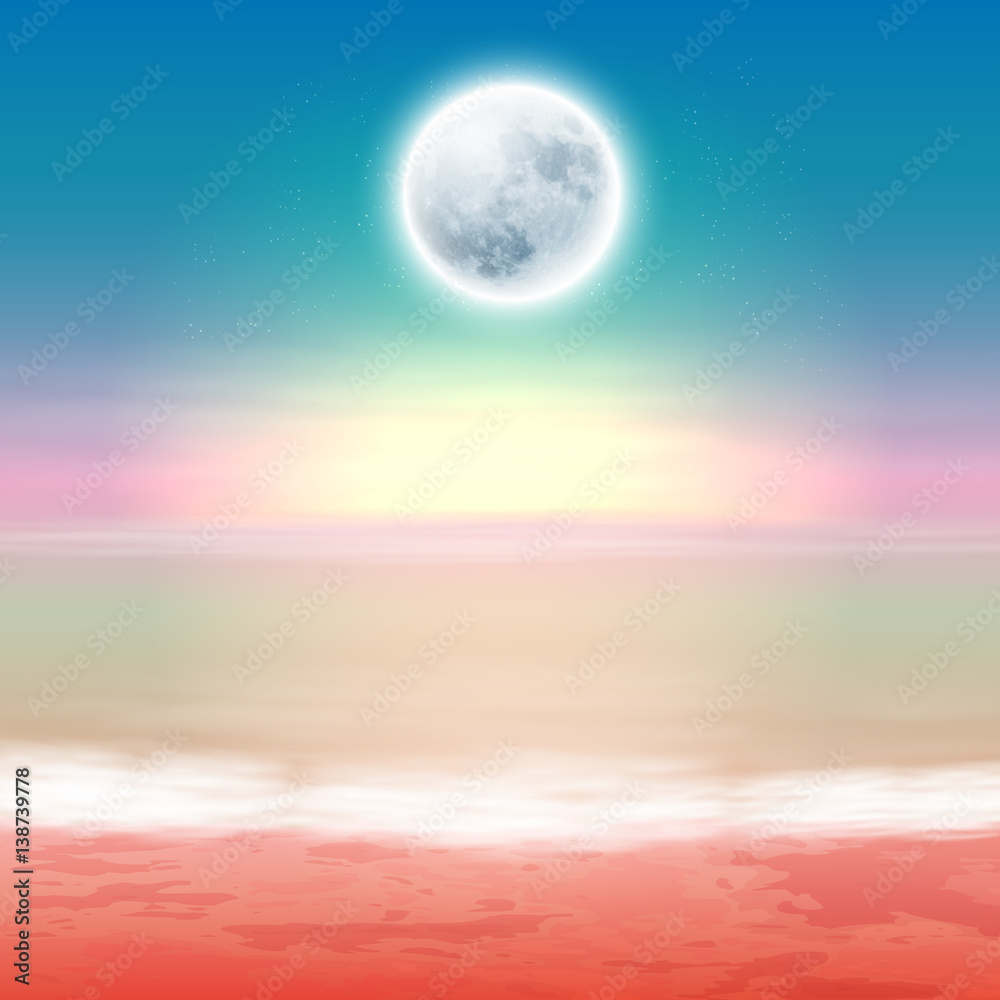 Beach with full moon at night Beach with full moon at night
