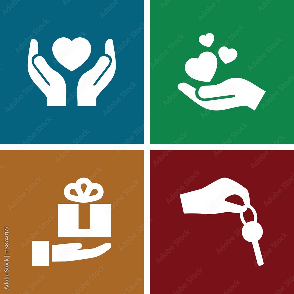 Set of 4 giving filled icons Set of 4 giving filled icons