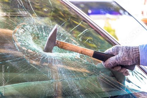 Broken car windshield.