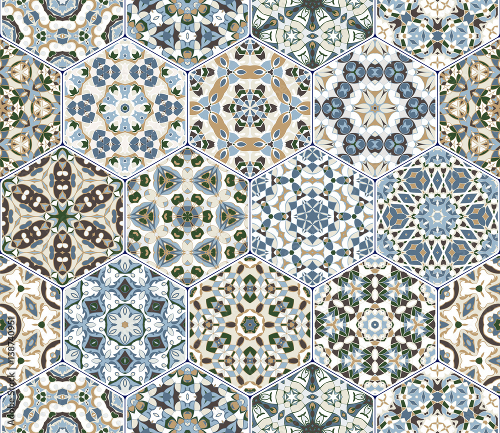 Vector set of hexagonal patterns. Vector set of hexagonal patterns.