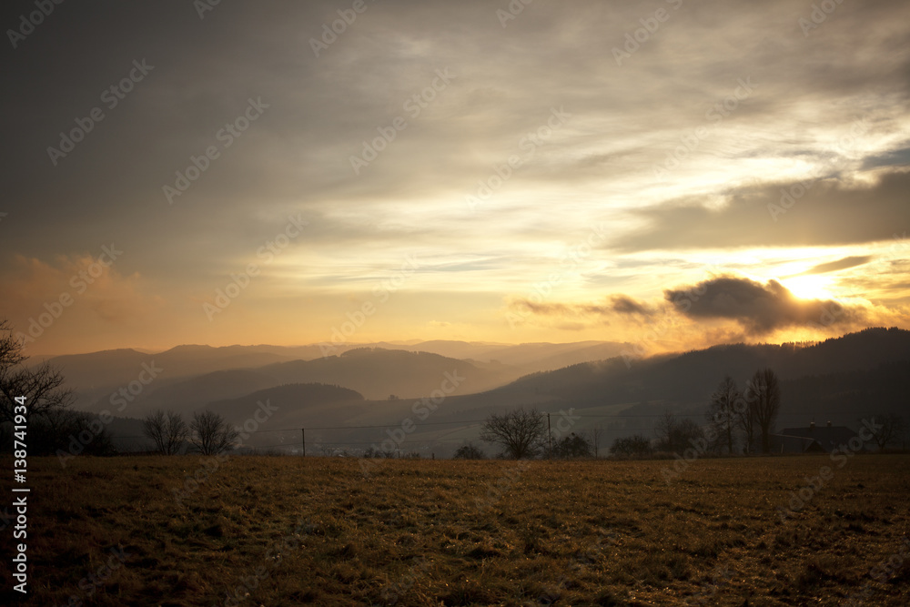 Sunset view on Valachia hills in Czech republic