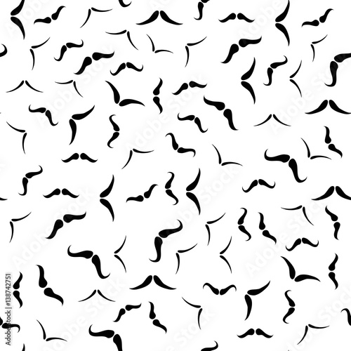 Human Male Hairy Mustache Silhouettes Seamless Pattern on White Background