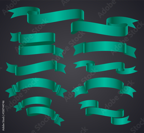 Set of turquoise curved Ribbon or banner. JPG include isolated path