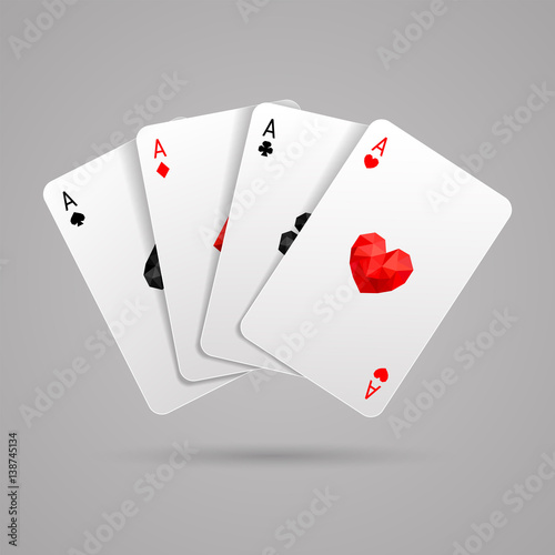 Set of four aces playing cards. Winning poker hand. JPG include isolated path